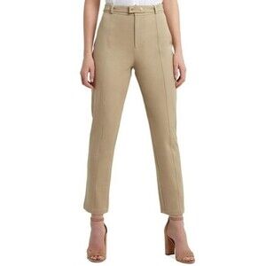 H by Halston Women's Belted Work Straight Leg Pants Khaki Tan NWT Size Large